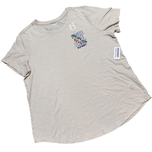 Old Navy PRIDE Womens Size L Beige Peace Love Pride Rainbow Pride T-shirt NWT - Picture 2 of 7